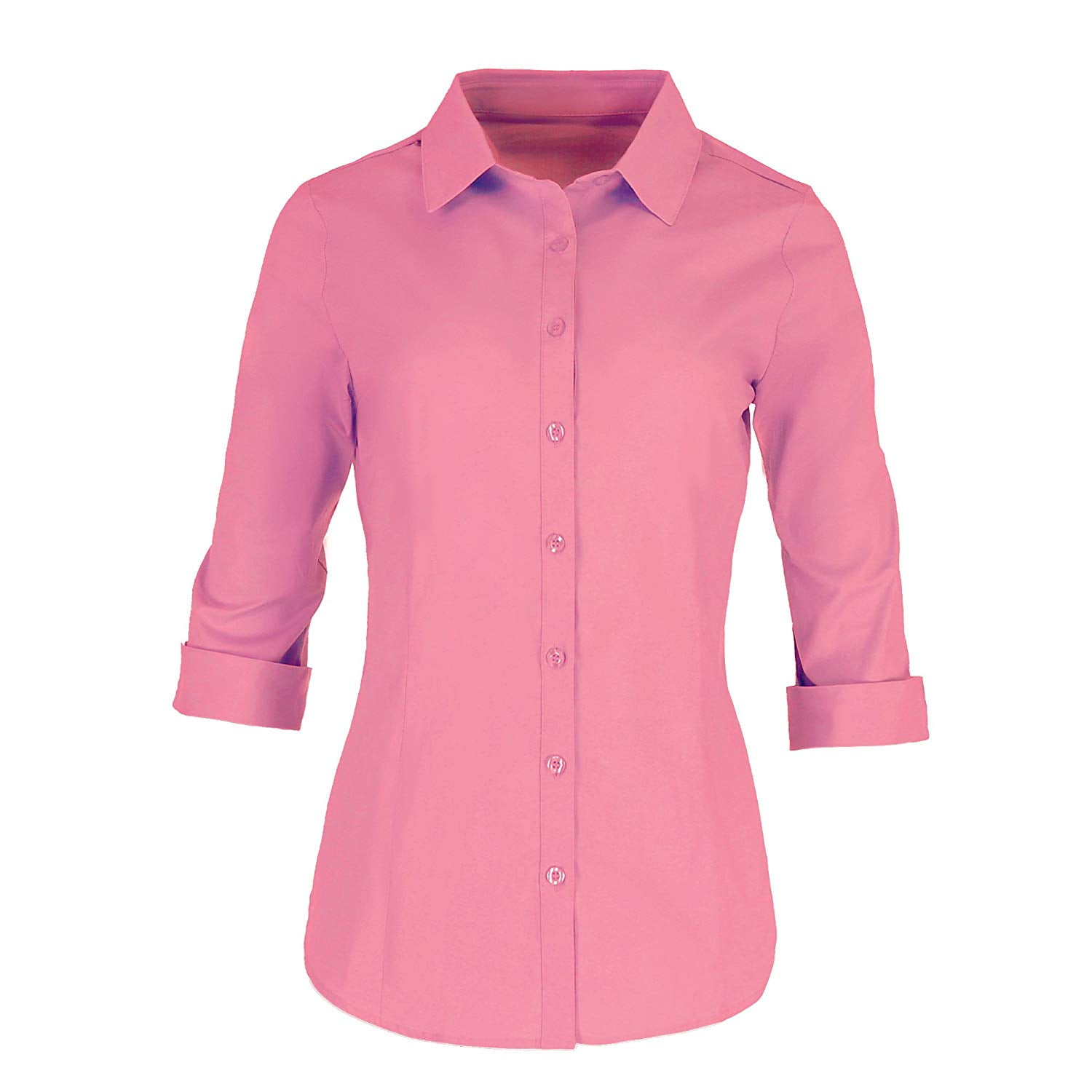 women's light pink button down shirt
