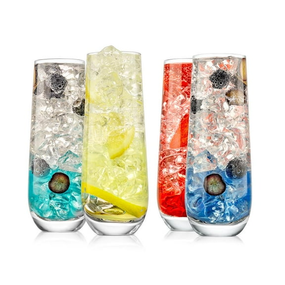 NutriChef Champagne Flutes Stemless 9.4oz | Set of 4 Elegant Clear Crystal Glass Drinkware