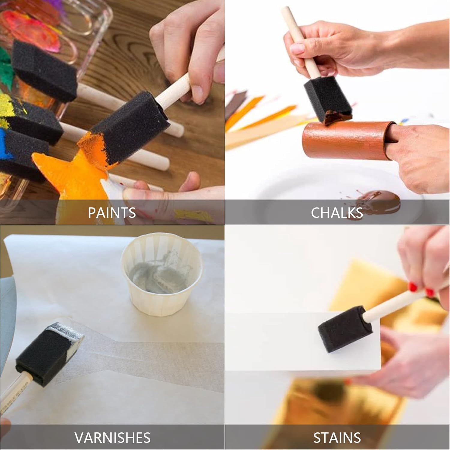 200 Pcs Foam Brush,1” Foam Paint Brushes, Wood Handle Sponge Paint Brush, Foam Brushes for Painting for Staining, Varnishes, and DIY Craft Projects