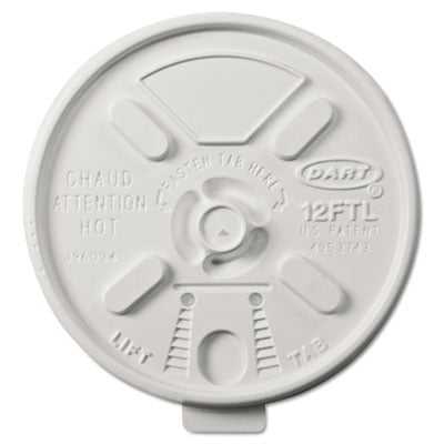 1Pc Dart Lift n' Lock Plastic Hot Cup Lids, Fits 10 oz to 14 oz Cups, White, 1,000/Carton (12FTL)G7