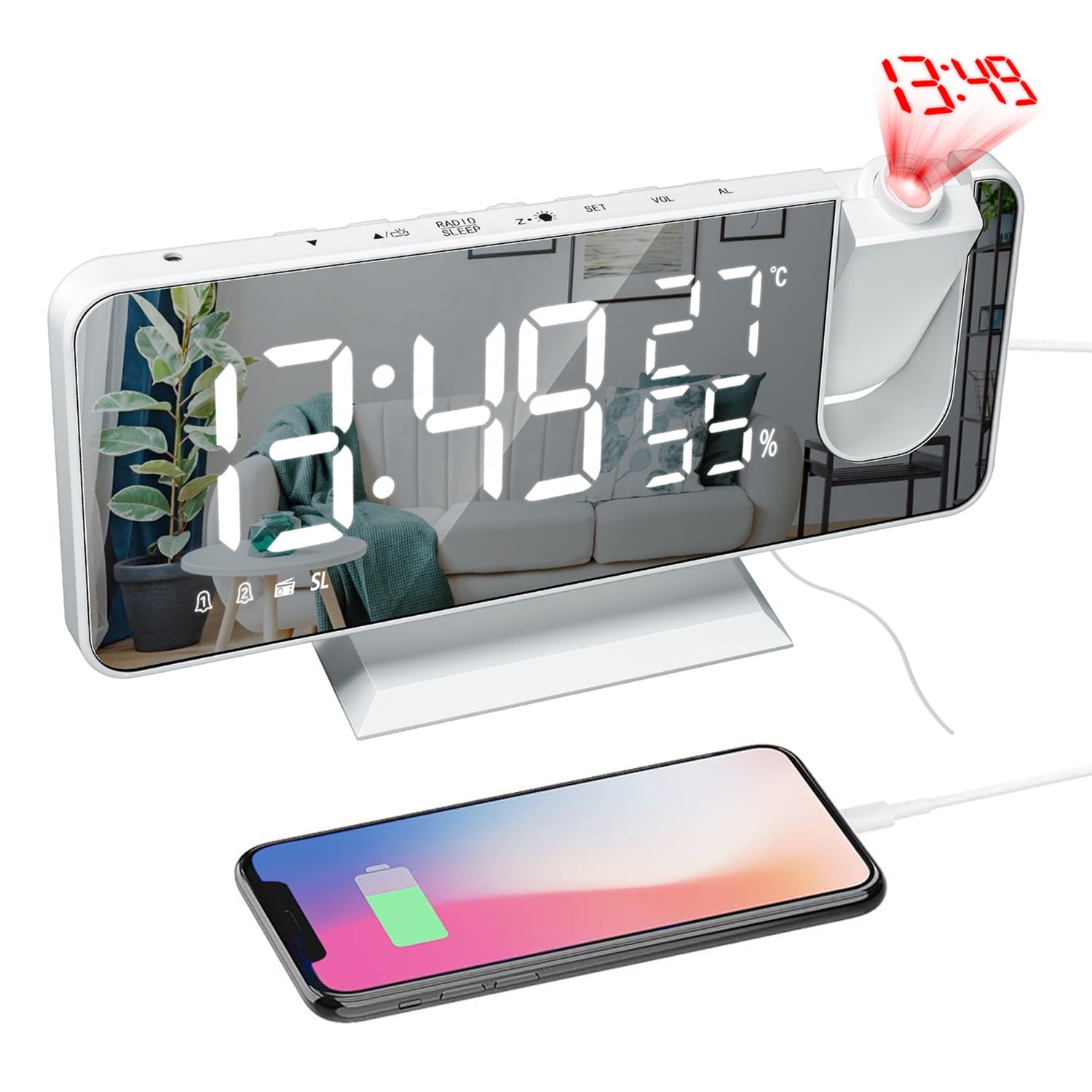 Projection Alarm Clock for Bedroom Ceiling Digital Radio Alarm Clock