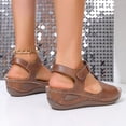 thumbnail image 6 of Women's Chunky Wedge Sandals Comfortable Open Toe Ankle Strap Summer Walking Sandals with Buckle Plus Size Solid Color Round Toe Open Toe Wedge Heel Sandals Coffee 6.5, 6 of 9
