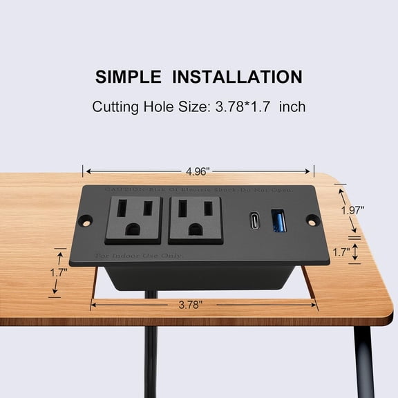 PYYAN-USB C Recessed Power Strip Fast Charge Desktop Power Station 2 Outlets 2 USB (PD20W & QC18W, Total 20W) Mountable Flat Plug 10'ft Extension Cord Mount for Tabletop Sofa Cabinet Nightstand
