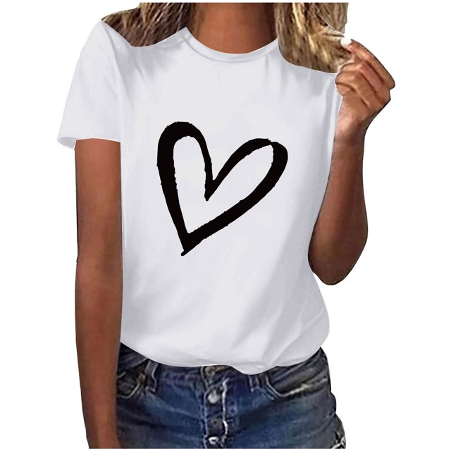 Diufon Hauts de la Saint-Valentin pour Femmes, Tunique Décontractée à Manches Courtes, Chandail à Col Rond, Blouse Tendance Mignonne à Imprimé Graphique