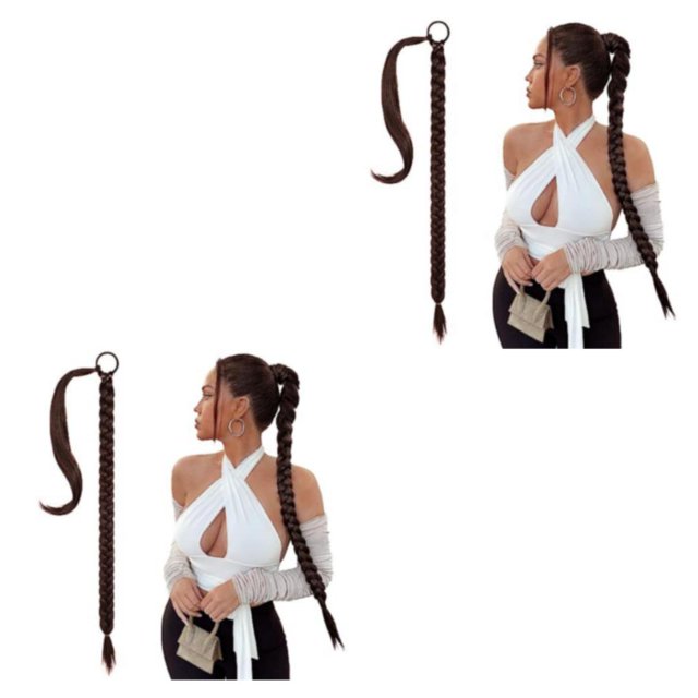 ziyahi DIY pour Différentes Tresses Extension de Cheveux pour Volume Instantané Extension Queue de Cheval Tressée Changement de Style Brun Foncé 2ensemble