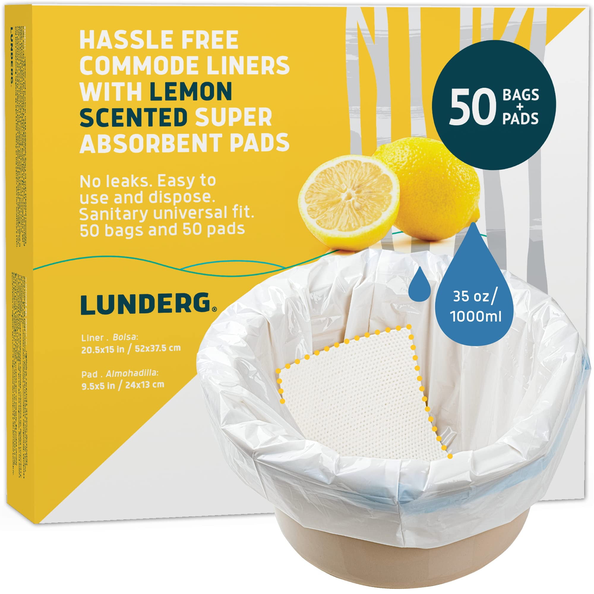 Lunderg Commode Liners with Lemon Scented Absorbent Pads Value Pack