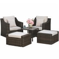 thumbnail image 1 of Outsunny 5-Piece  Patio Furniture Set Outdoor Rattan Wicker Conversation Set with 2 Cushioned Chairs, 2 Ottomans and Coffee Table, Replacement Cushion Cover Included, Beige, 1 of 10