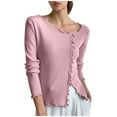 thumbnail image 2 of BXINGOHAI Womens Fall Casual Long Sleeve Shirts Henley Fitted Tee Blouse Crew Neck Button Knit Basic Going Out Tops Pink,Free Size, 2 of 5