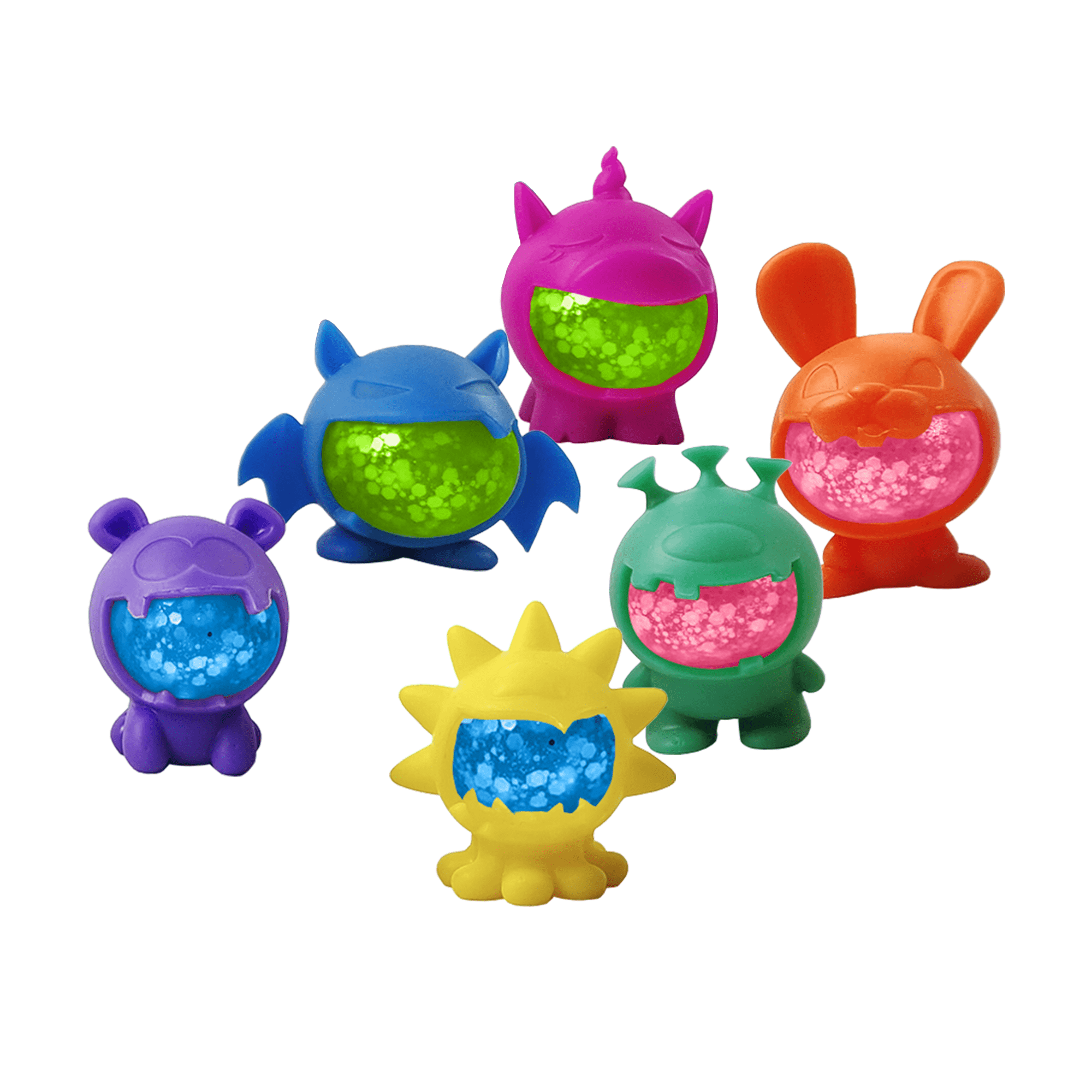 Power Your Fun Glitter Gobblers Squishy 6 pack Fidget Toys for a Child Age 3+ & up