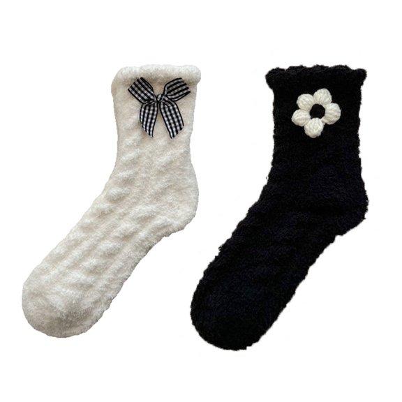 AUQ 2 Pairs Socks,Polyester Cute Socks for Women,Cute Design Fuzzy Socks,Sizes 4-10