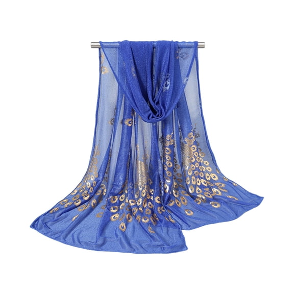 YIFUNIN Women's Elegant Peacock Print Scarf, Solid Color Lightweight Comfortable Shawl, Fashion Scarf for Women, Lightweight Scarf Winter Wrap,Royal Blue