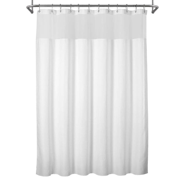 Cortina de ducha tejida con juego de forro de tela a presión, 12 ganchos incluidos, impermeable y lavable 72x7