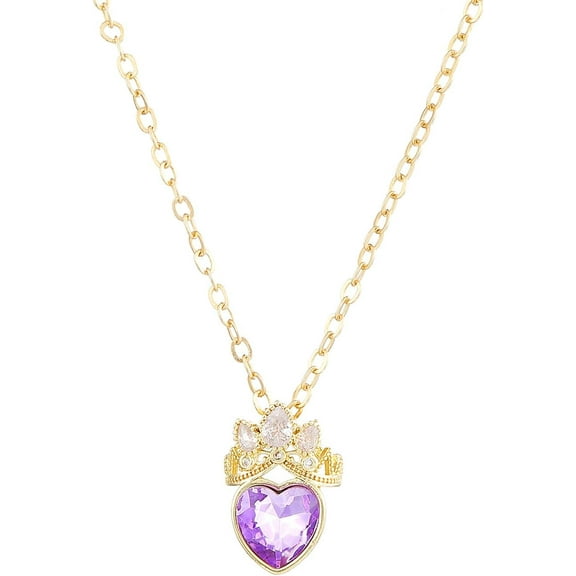 1Pcs Alloy Amethyst Rhinestone Crown Heart Pendant Necklaces Crown Heart Pendant Necklace Light Gold Pendants Jewel