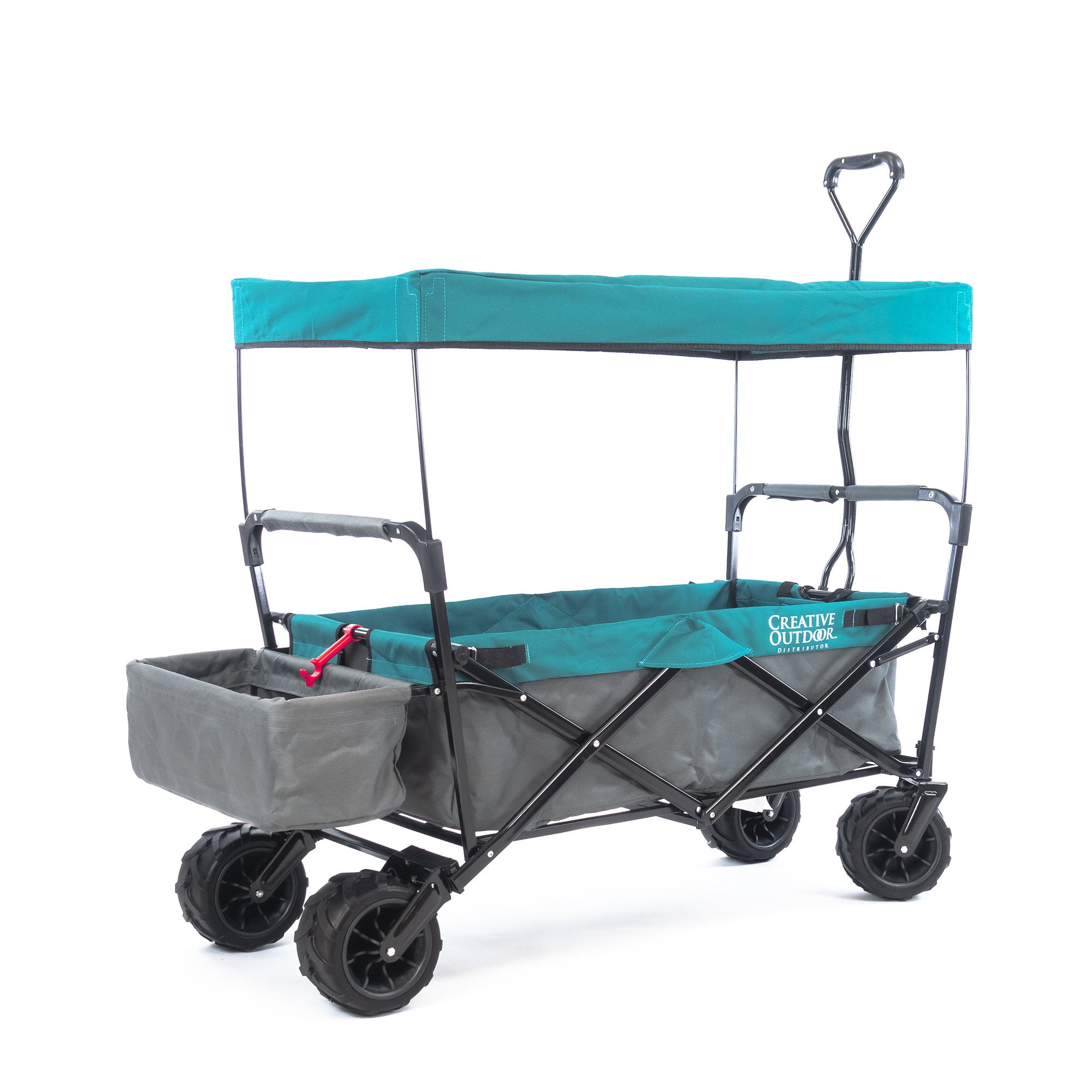 Creative Outdoor Collapsible Folding Wagon Cart for Cargo All Terrain Beach Park Garden Sports Camping Teal Gray with Canopy