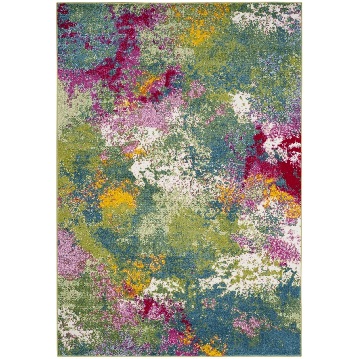 SAFAVIEH Watercolor Janie Abstract Colorful Area Rug, Green/Fuchsia, 4' x 6'