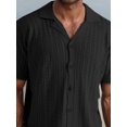 thumbnail image 3 of Mens Knit Shirt Short Sleeve Plain Button Down Beach Vacation Shirt Casual Striped Summer Top Black XL, 3 of 5