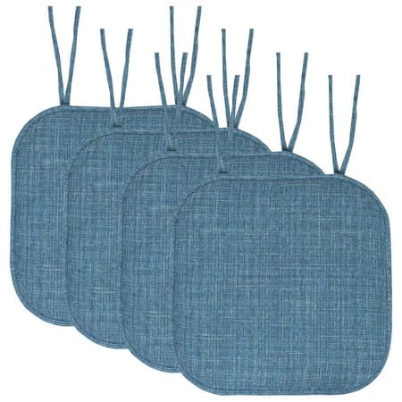 Sweet Home Collection Coussin de Chaise Coussinets en Mousse Mémoire avec Attaches Motif Nid d'Abeilles Antidérapant Dos en Caoutchouc Carré Arrondi 16 Pouces" X 16 Pouces" Housse de Siège Lot de 4 Bleu Aria