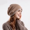 thumbnail image 2 of Xfvqtps Womens Beanie Slouchy Knit Cuffed Solid Color Stretch Soft Thick Windproof Coldproof Warm Outdoor Fall Winter Skull Cap Brown, 2 of 5