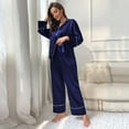 thumbnail image 4 of Xmyrz Womens Pajamas Sets Outfit Sets Classic Design Button Down Homewear Long Sleeve Satin Silk Pants Set Sleepwear Pj Clothes Sets, 4 of 8
