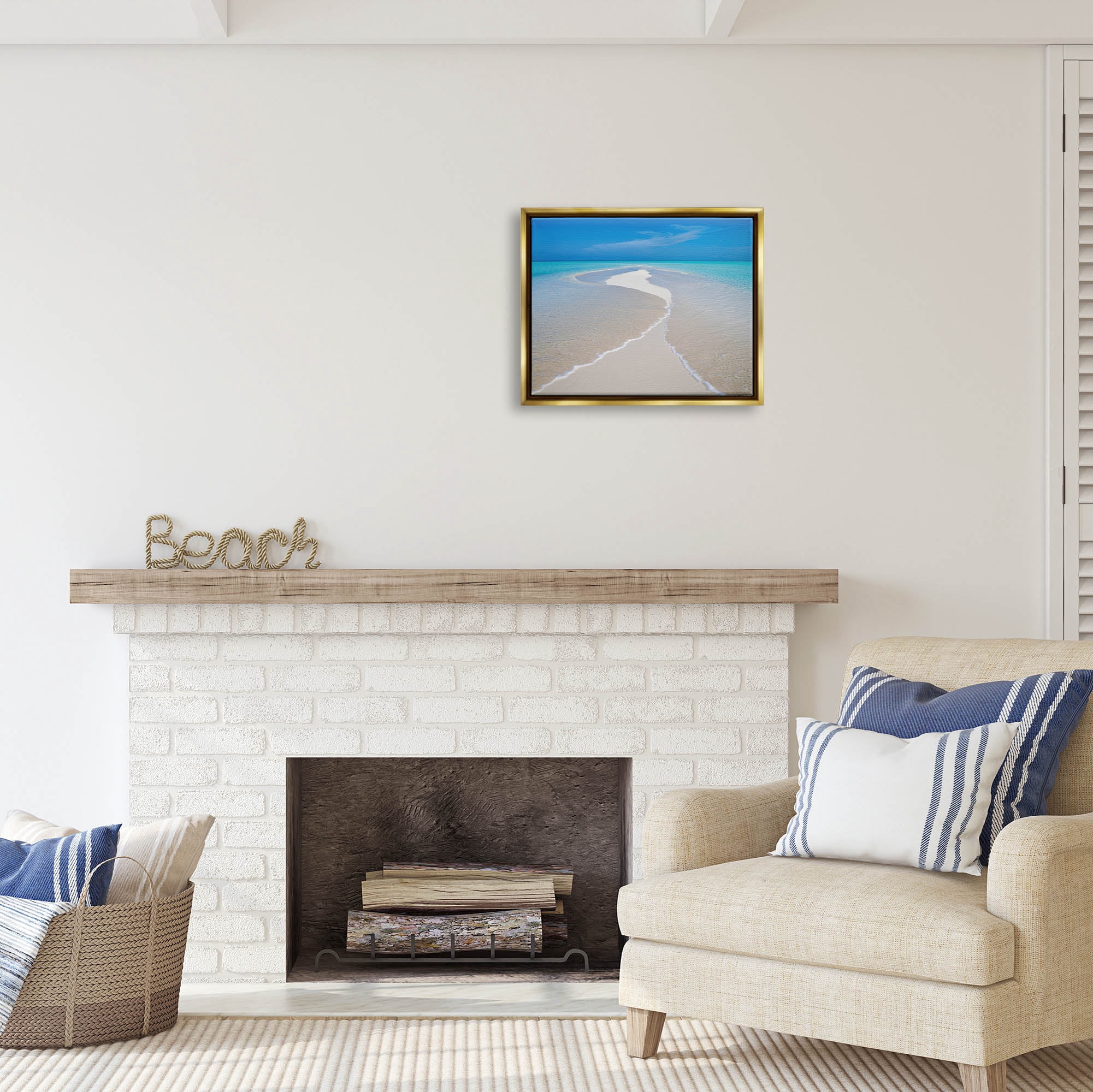Stupell Industries Azure Beach Waves Lapping Foam Coastal Photography Gold Floater Framed Art Print Wall Art