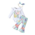 thumbnail image 2 of Yunliwuli Baby Girls Easter Outfits Letter Print Long Sleeves Romper and Egg Print Elastic Flared Pants Headband Set Fall Clothes, 2 of 10