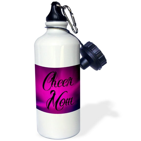 3dRose, Cheer Mom, pink and purple background, 21 oz Sports Water Bottle