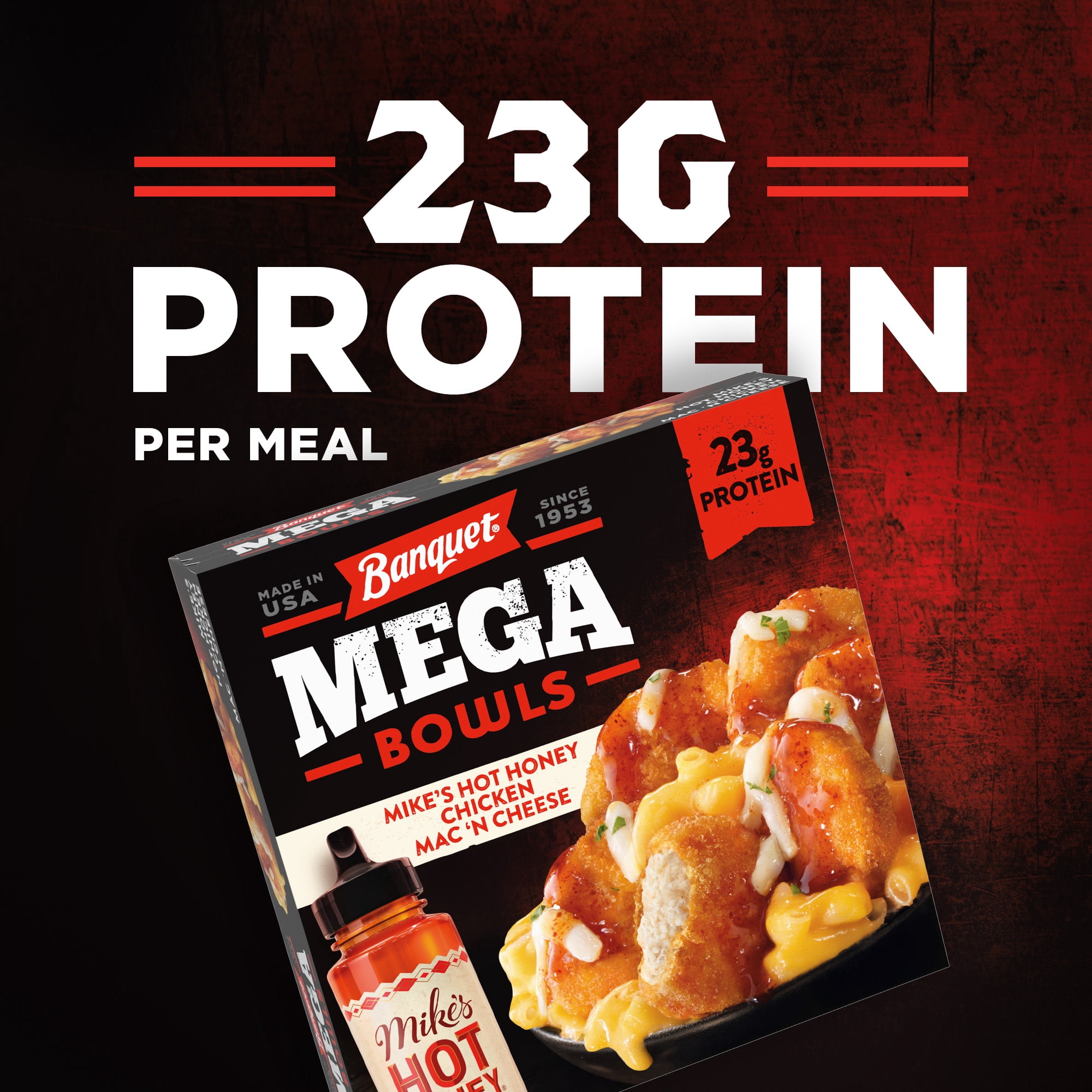 Banquet MEGA Bowls Mike's Hot Honey Chicken Mac 'n Cheese, Frozen Meal, 13.85 oz.