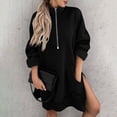 thumbnail image 5 of Black Womens Fall Tops Women'S Solid Color Half Zipper High Neck Long Sweatshirt Fashionable and Simple Slit Loose Pocket Sweatshirt Sweaters for Women, 5 of 6