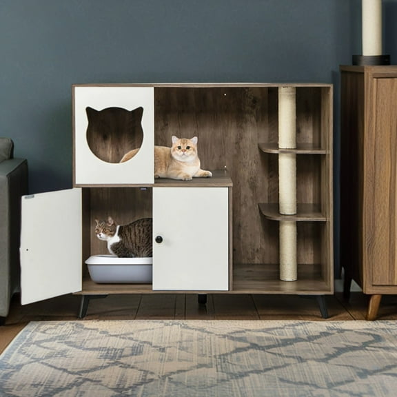 Pefilos 40" Cat Litter Box Enclosure with 3 Sisal Scratching Posts, Hidden Litter Box Furniture for Indoor Cats, Brown