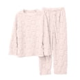 thumbnail image 6 of Zynoxe 2 Piece Pajama Set for Women Classic Crew Neck Long Sleeve Top Straight Leg Long Pants Suit Casual Solid Color Women Pajama Sets Fashion Heart Jacquard Fleece Sleepwear Set, 6 of 9