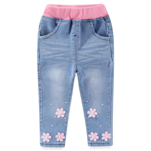 Peacolate 6M-4Years Spring Autumn Baby Girls Sets Denim 3 Pcs Clothes Long Sleeve T-Shirt Denim Jacket and Jeans,Pink Lace,3-4years