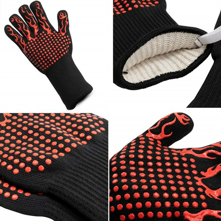 Grilling Gloves 1472℉ Extreme Heat Resistant, 14 Inch Grill BBQ Gloves for  Men, Silicone Non-Slip Kitchen Oven Mitts, Hot Cooking Oven Gloves for