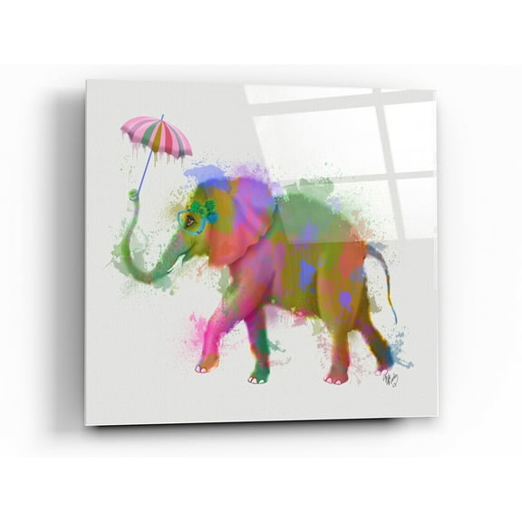Epic Art 'Rainbow Splash Elephant' by Fab Funky Acrylic Glass Wall Art, 24"x24"