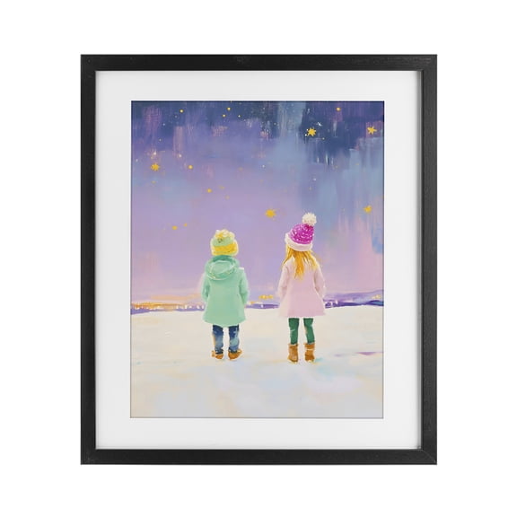 Stupell Industries Modern Children Watching Starry Winter Sky Black Framed Print Under Glass, 17 x 21, by The Prints Vibe