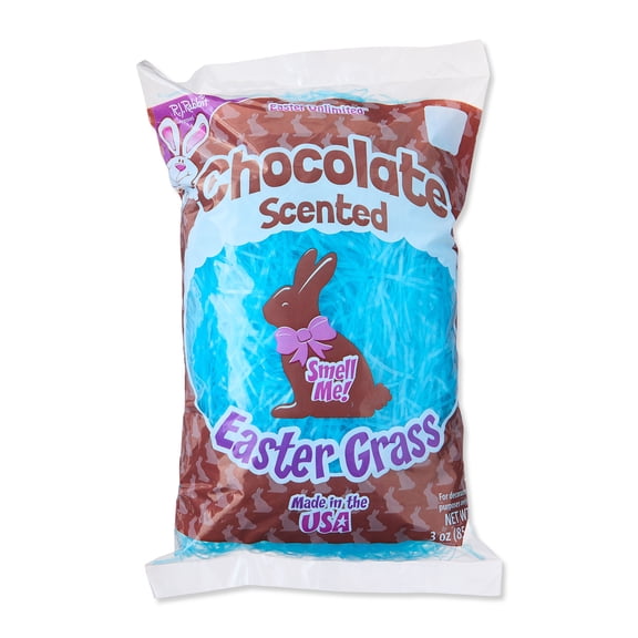 Easter Unlimited Chocolate Scented Plastic Easter Grass, Blue, 3 oz.
