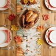 thumbnail image 5 of Orange Green Pumpkins Fall Table Runner - 90 Inch Long Thanksgiving Maple Leaf Rustic Cotton and Linen Blended Dress Scarves Farmhouse Table Runner for Kitchen Dining, Coffee Table, 13" x 90", 5 of 8