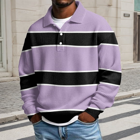 Adult Polos for Men Long Sleeve Button Tee Shirts Basic Purple Mens Fashion Shirts