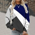 thumbnail image 4 of BLVB Womens Crewneck Sweatshirts Trendy Fall Long Sleeve Loose Pullover Dressy Casual Ladies Color Block Blouse Blue A5, 4 of 6