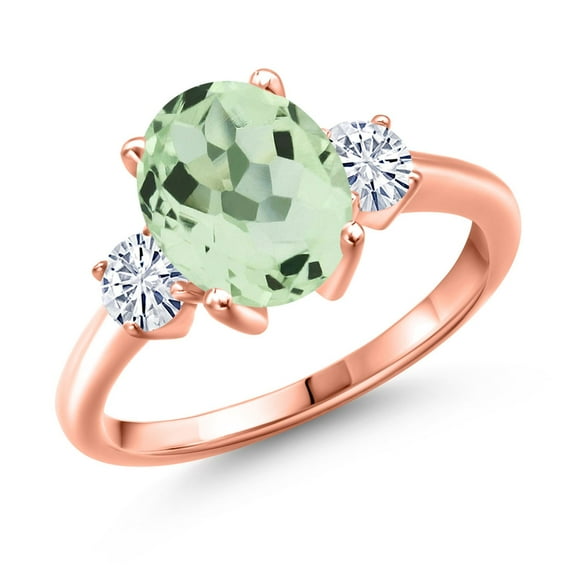 Gem Stone King 18K Rose Gold Plated Silver Ring Prasiolite Moissanite (2.86 Cttw)
