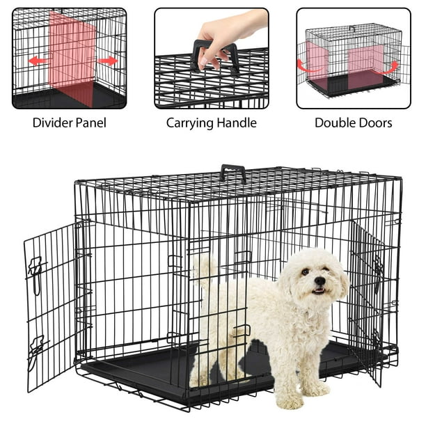 YRLLENSDAN 24 inch Dog Crate, Dog Kennel Dog Crate Folding Metal Dog