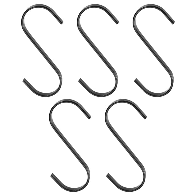 Unique Bargains 5Pcs 3.9 Inch Flat S Hooks Hanging Hook for Home Kitchen Storage, 7.6mm Black