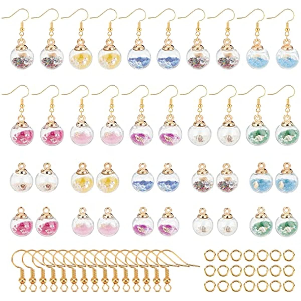 SUNNYCLUE 1 Box 40pcs 16mm Glass Ball Charms Crystal Glass Globe Earrings  with Shining Stars Earring Making Starter Kit for Earring Necklace Making