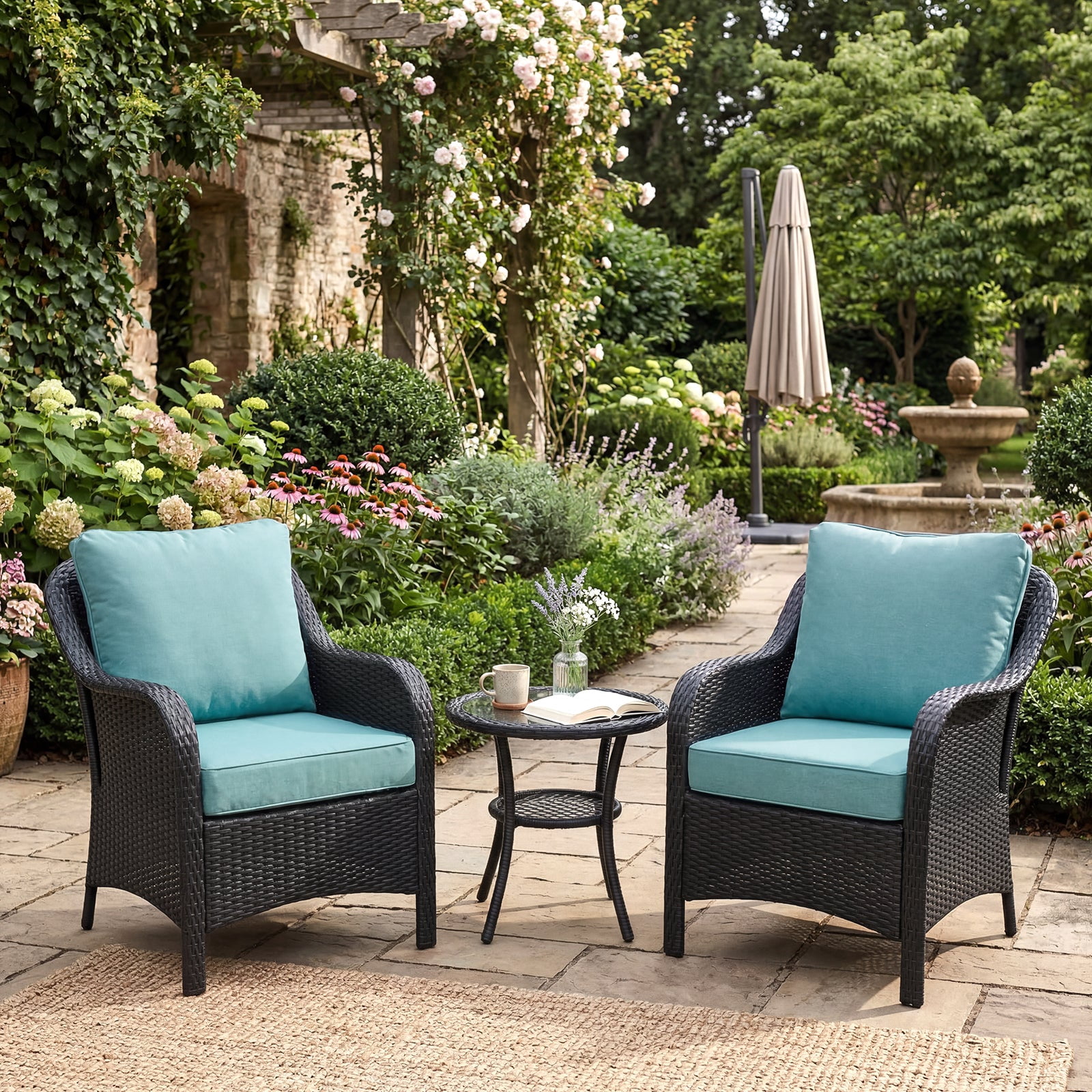 Aoodor 23 x 25 Inch Outdoor Seat Cushion, Water-Resistant & Fade Resistant Deep Seat and Back Cushion with Removable Cover for Patio Furniture Chair, Sofa and Couch, Caribbean Turquoise