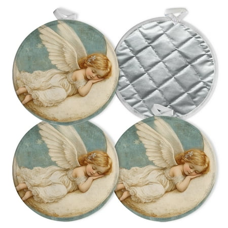 

4 PCS Pot Holders for Kitchen Potholders Sets with Hook for Oven Cooking Baking Baby Angel Sleeping On The Moon And Surrounded By Stars 4 (2)
