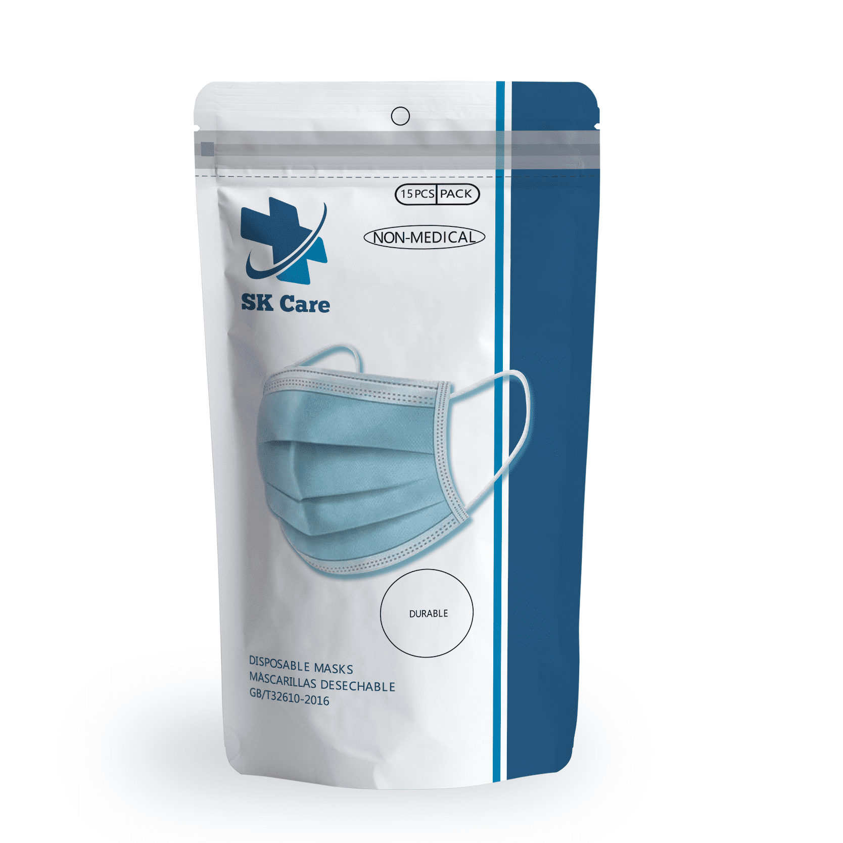 SK Care 15 Pcs Disposable Earloop Face Masks in a Resealable Bag