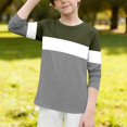 thumbnail image 7 of Boys Cotton T-Shirts Colorblock Crew Neck Base Layer Tees Kids Long Sleeve Casual Fall Spring Tops 3-14 Years (4 Years, Army Green), 7 of 7
