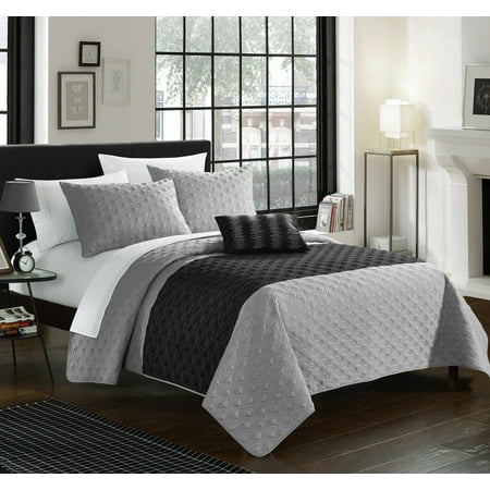 Machine Embroidery Designs Quilt Chic Home 4-Piece Walker Geometric Quilting Embroidery Quilt Set, Shams and Decorative Pillows included ()