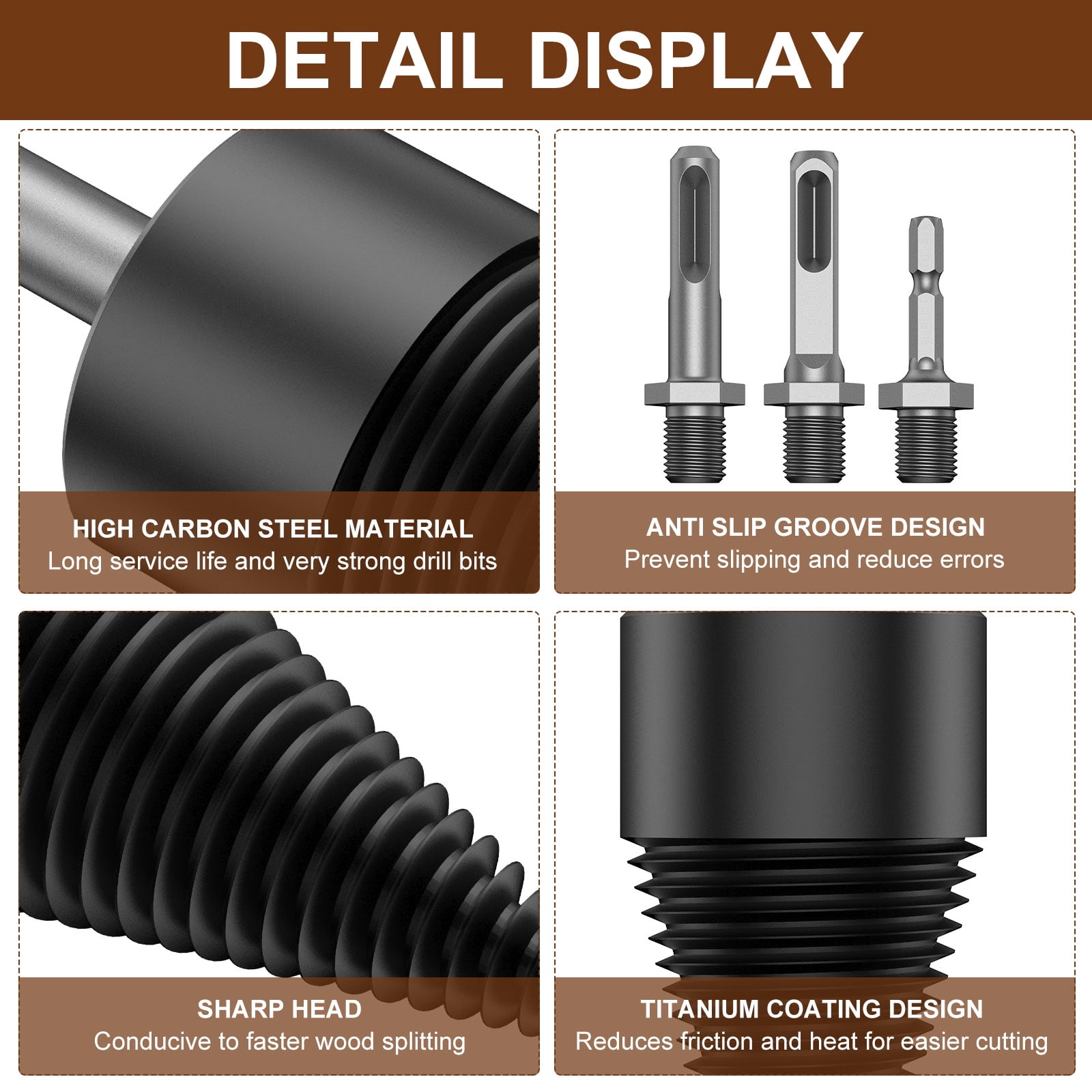 1/2Pcs Firewood Log Splitter 32mm 42mm High-Carbon Steel Wood Log Drill Bit with Hex/Round/Square Shank Titanium Coated Sturdy Wood Splitting Screw Cone for Electric Drill Camping