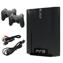 Restored Sony Playstation 3 Super Slim Game Console 250GB Black with Two Retrofam Controllers (Refurbished)