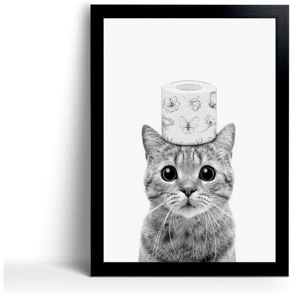 Aaheei Cute Cat Bathroom Pictures Wall Decor - Funny Black and White Bathroom Decor Wall Art, Canvas Wall Art Home Decor for Bathroom